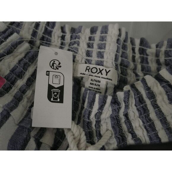 Roxy Women's Oceanside Striped Drawstring Pockets Linen Pants XL - Picture 6 of 12